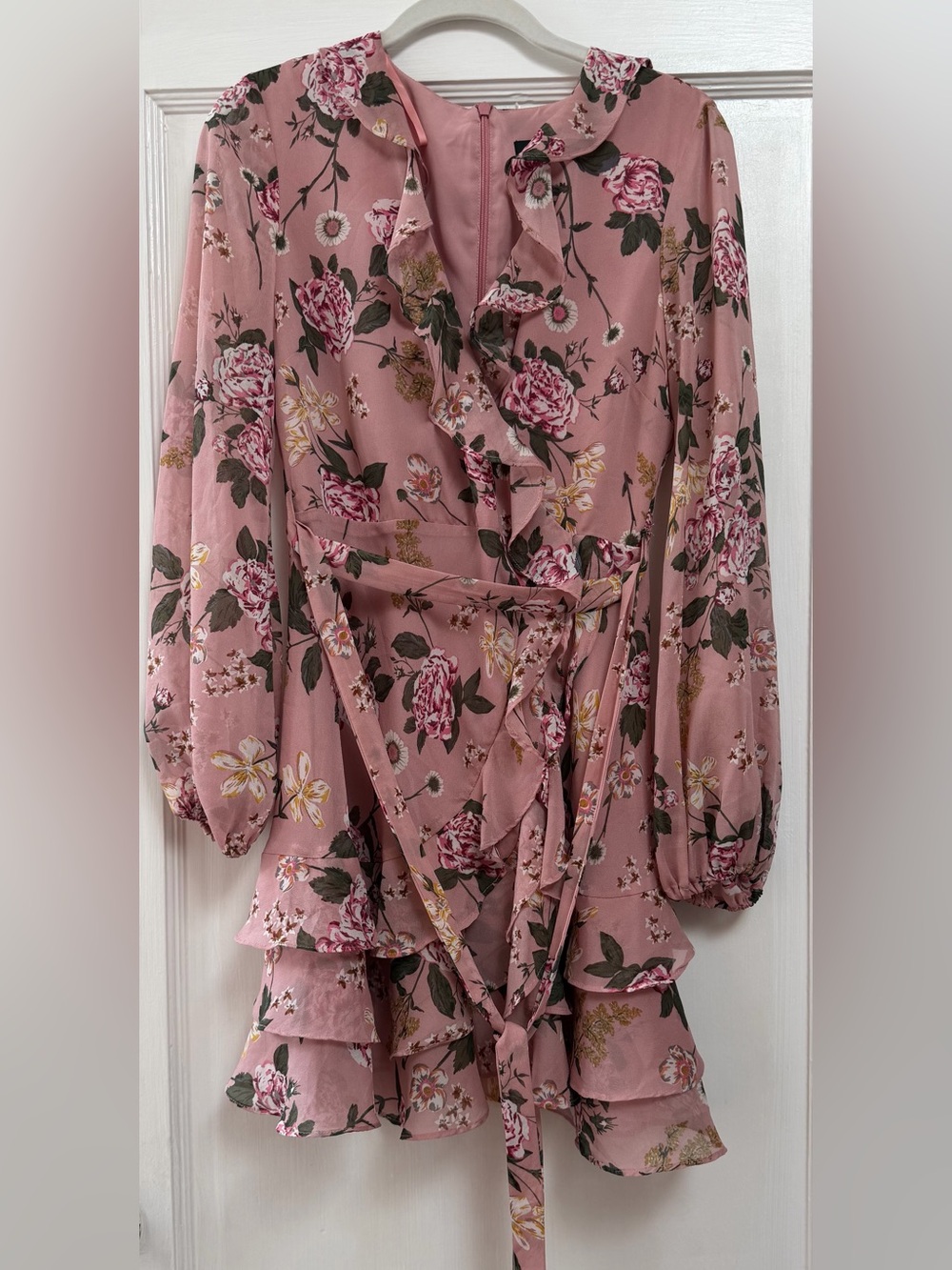 Bardot Dusty Rose Floral Ruffle Wrap Mini Dress